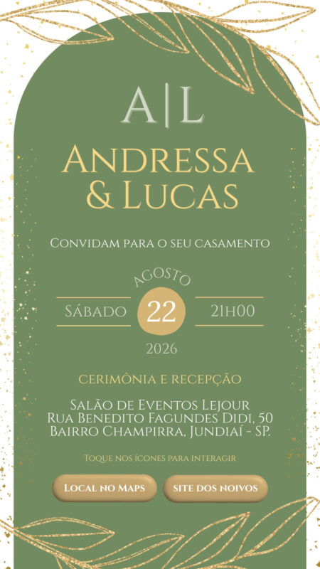 Convite Casamento - Verde e Dourado