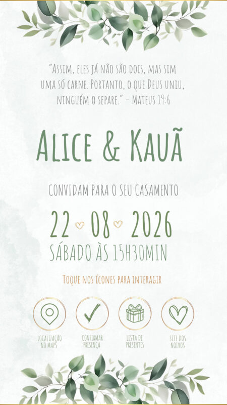Convite Casamento - Verde Oliva e Dourado