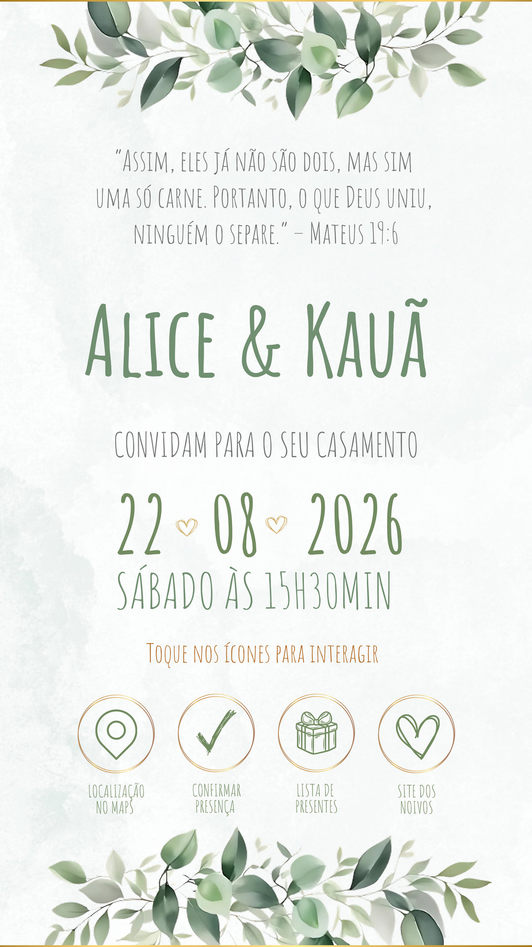 Convite Casamento - Verde Oliva e Dourado