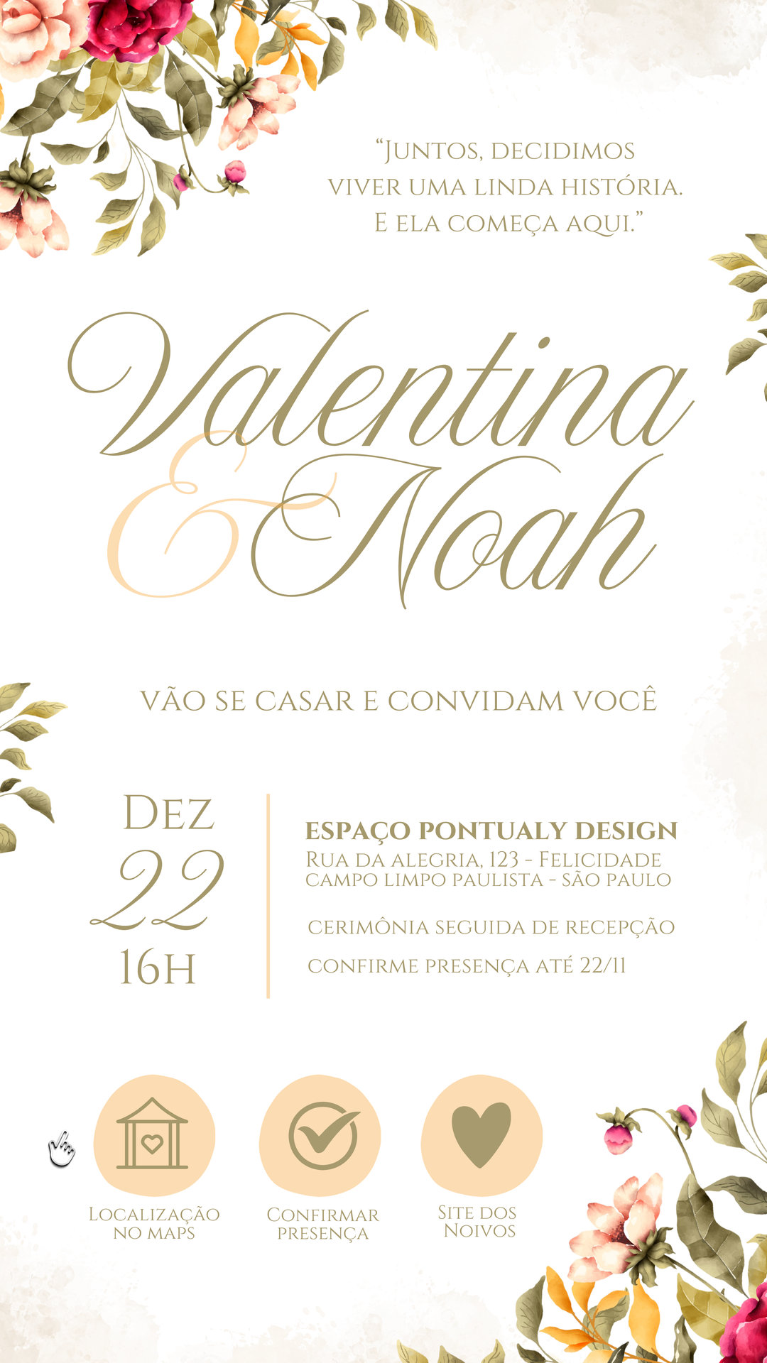 Convite Casamento - Verde Oliva e Rose