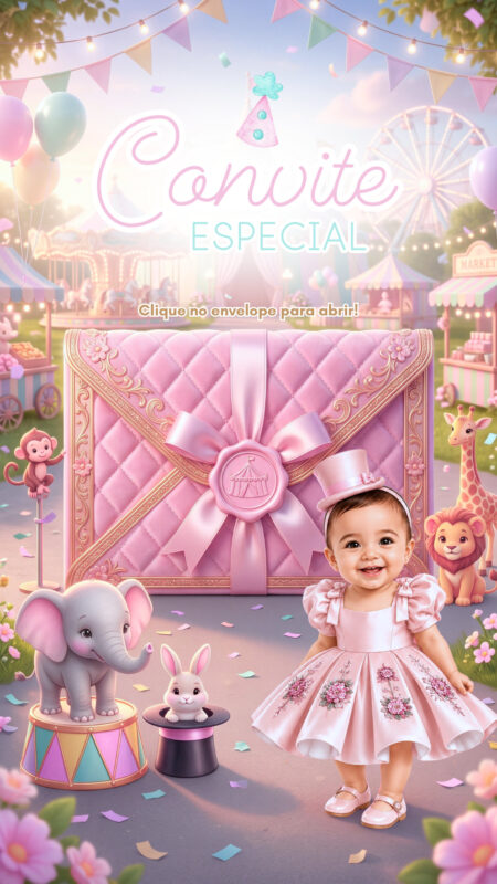 Convite Cinemágico Interativo - Circo Rosa - 1 Cena