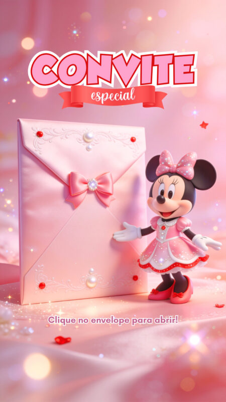 Convite Cinemágico Interativo - Minnie Rosa e Vermelha - 2 Cenas