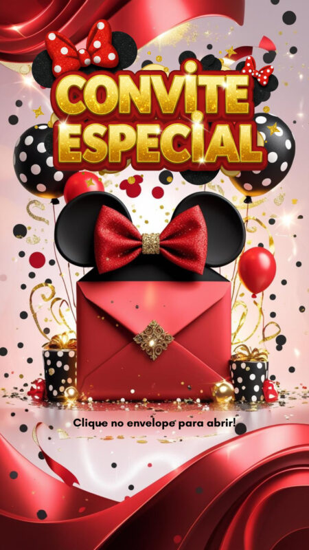 Convite Cinemágico Interativo - Minnie Vermelha Luxo