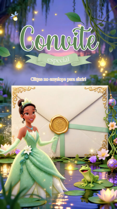 Convite Cinemágico Interativo - Princesa e o Sapo (Tiana)