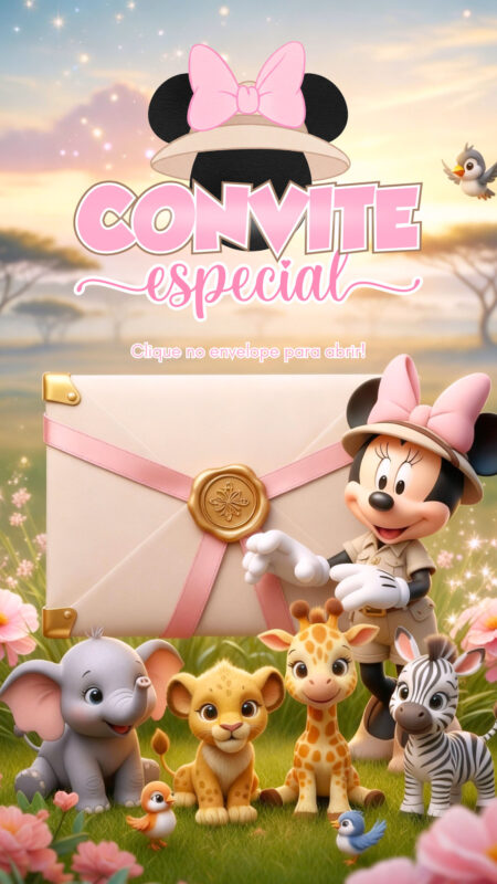 Convite Cinemágico Interativo - Safari da Minnie