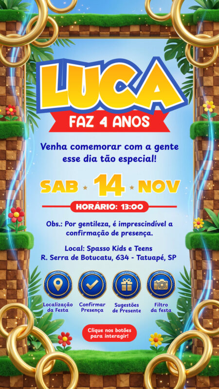 Convite Cinemágico Interativo - Sonic - 4 Cenas