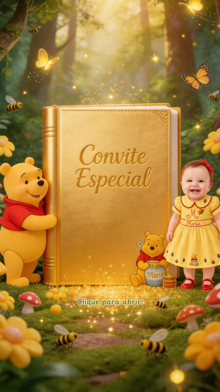 Convite Cinemágico Interativo - Ursinho Pooh - 4 Cenas
