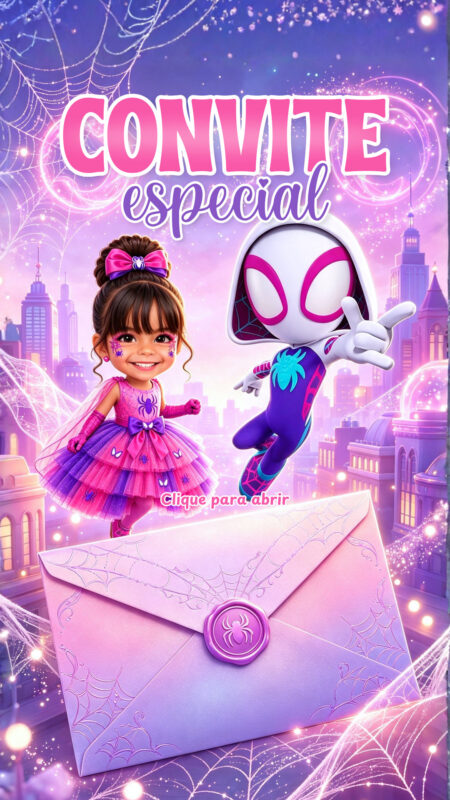 Convite Cinemágico - Mulher Aranha Baby - Gwen Stacy - 1 Cena