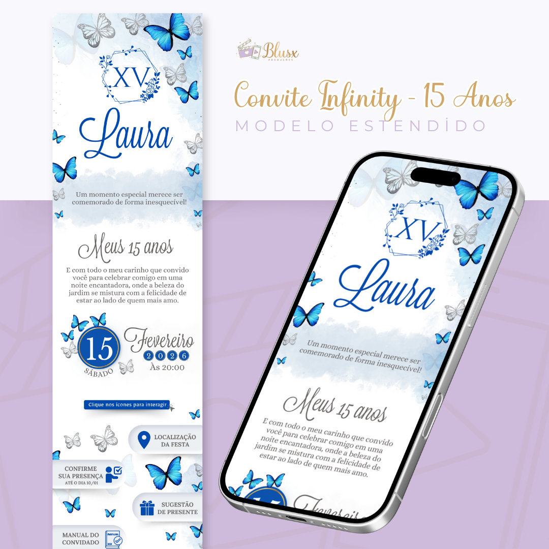 Convite Infinity - Borboletas Azul 2