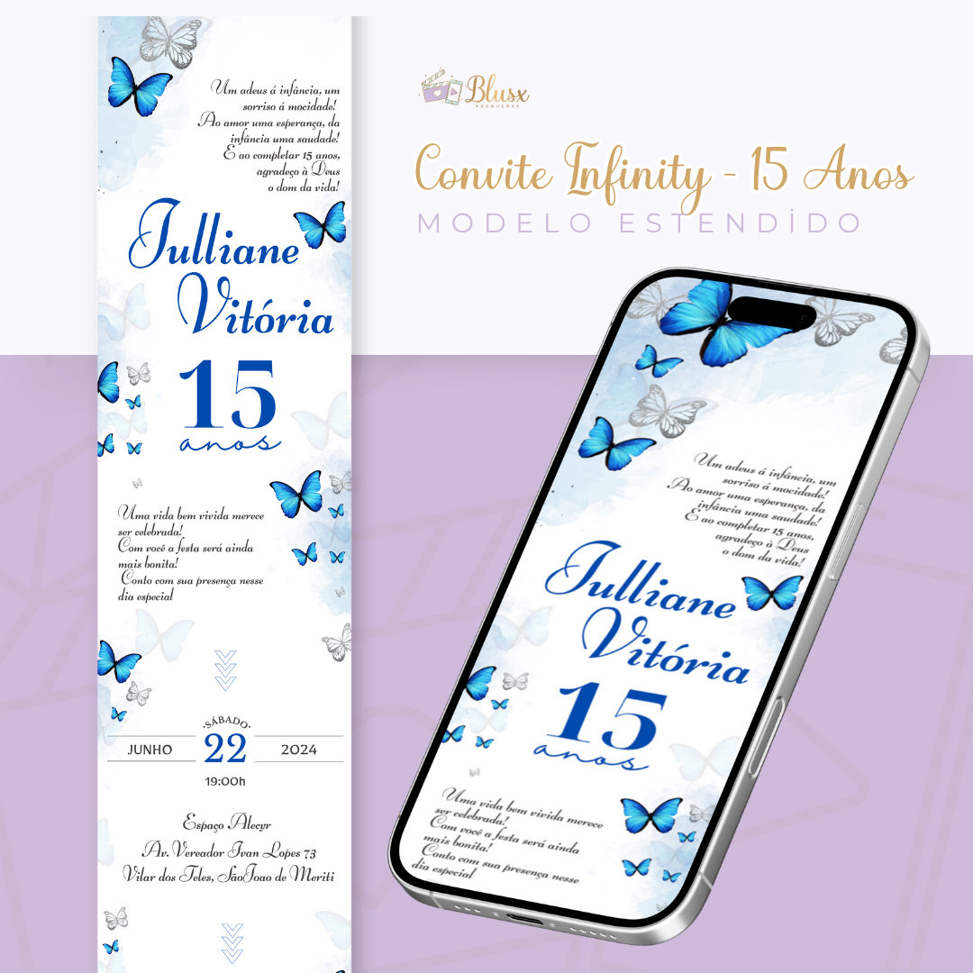 Convite Infinity - Borboletas Azul 3