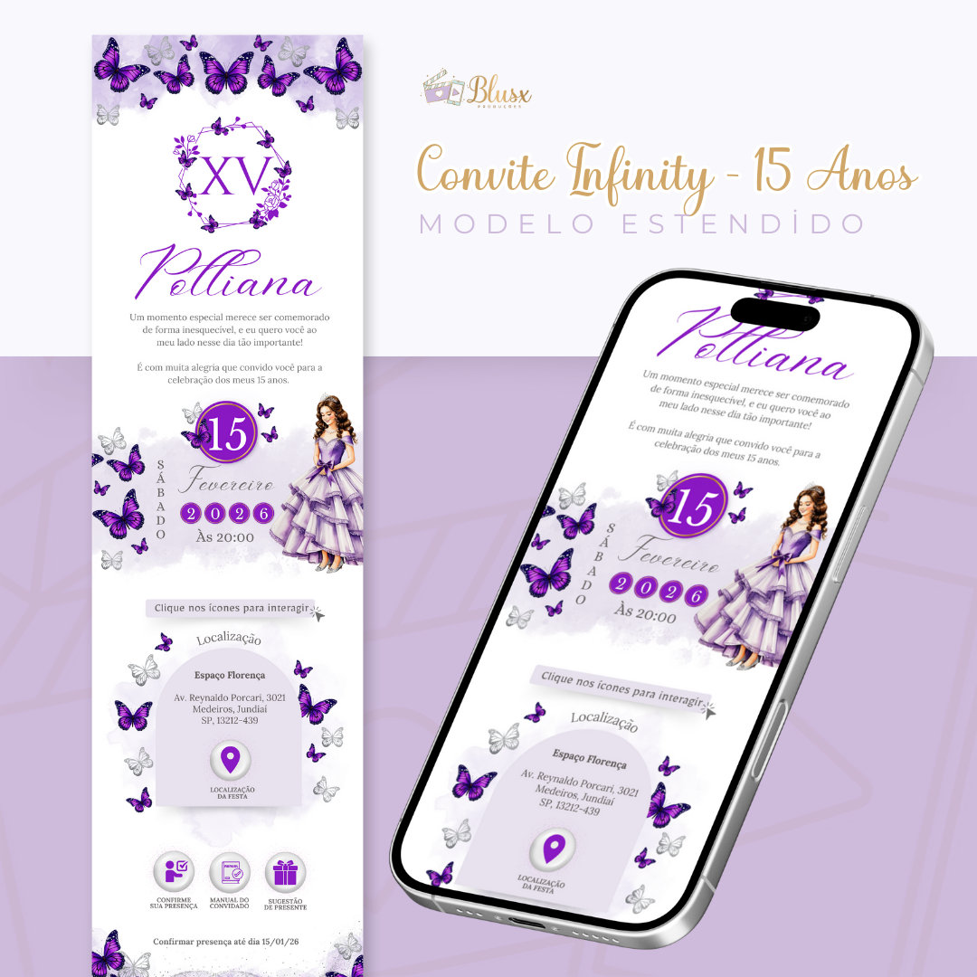 Convite Infinity - Borboletas Roxo 1