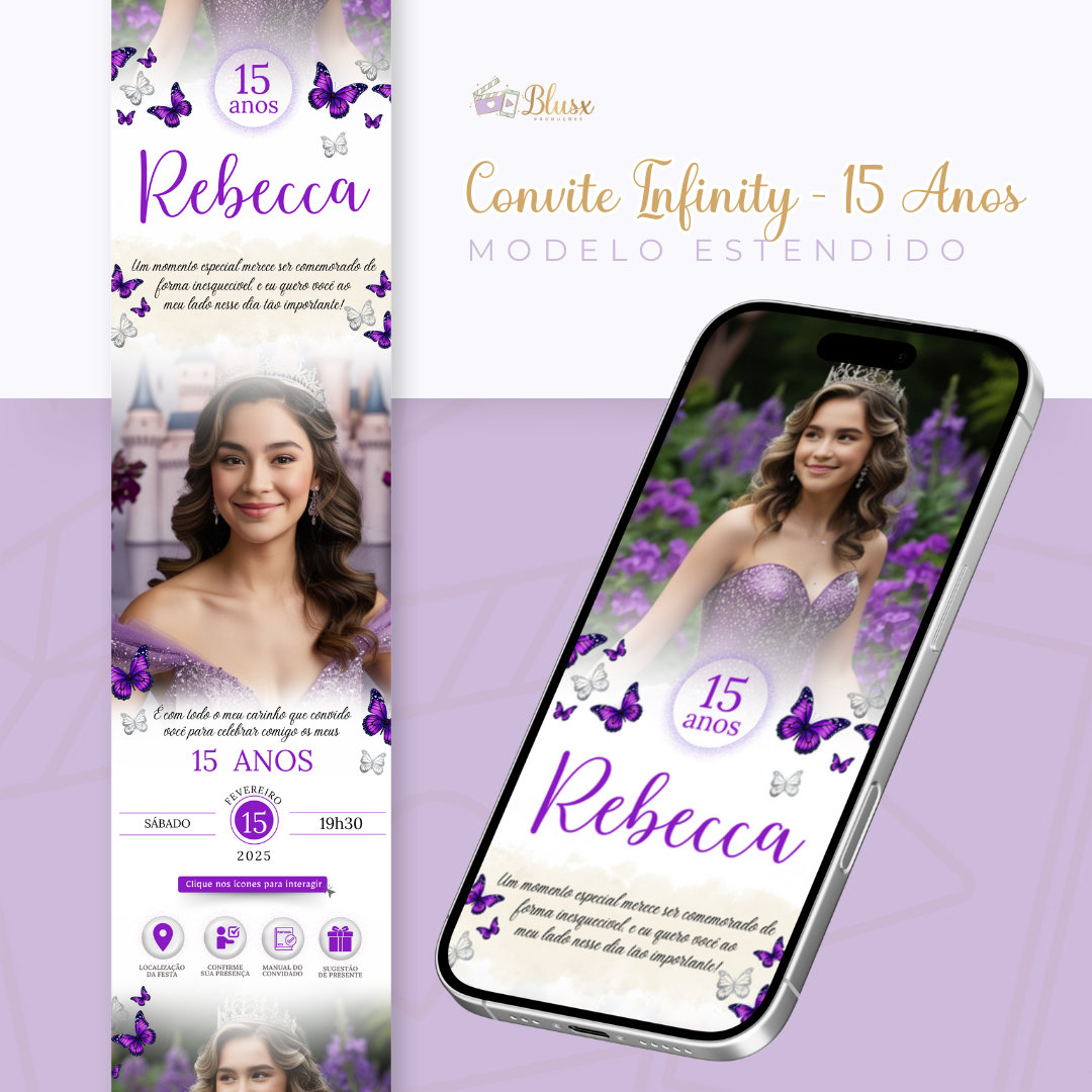 Convite Infinity - Borboletas Roxo 3
