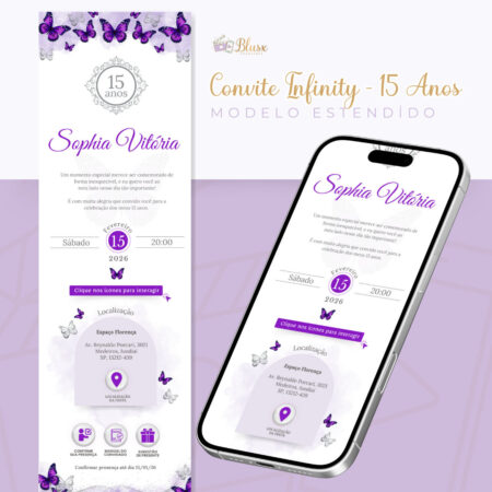 Convite Infinity - Borboletas Roxo 4