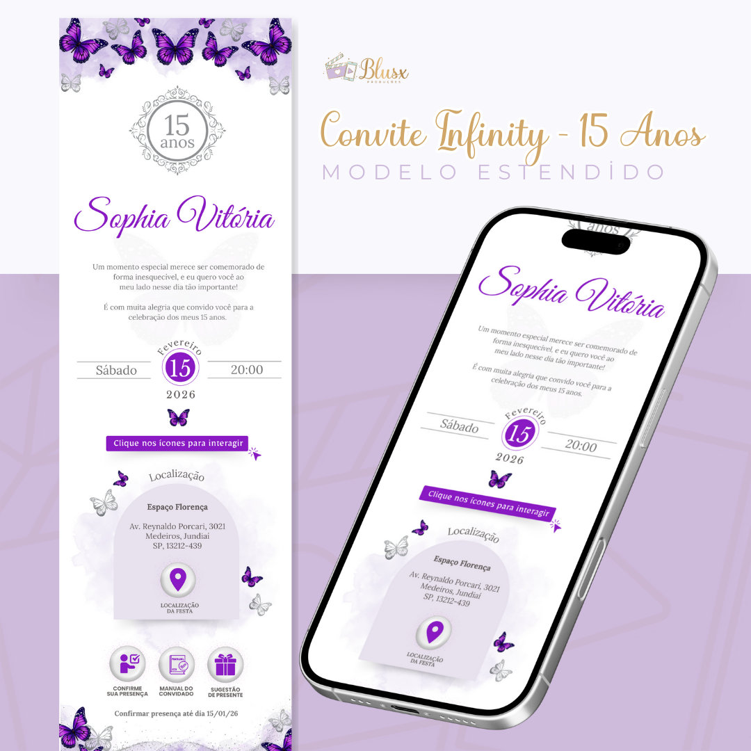 Convite Infinity - Borboletas Roxo 4