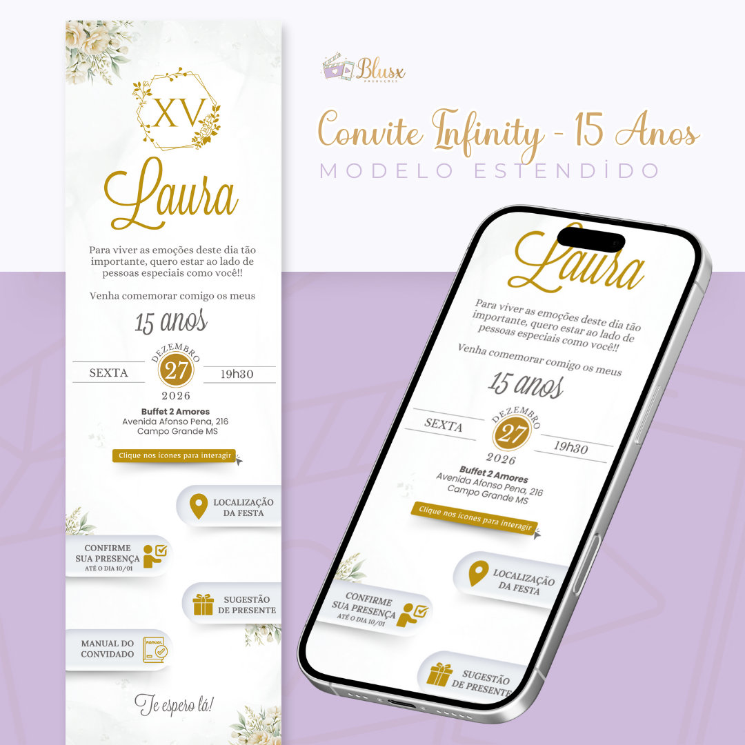 Convite Infinity - Dourado e Branco 1