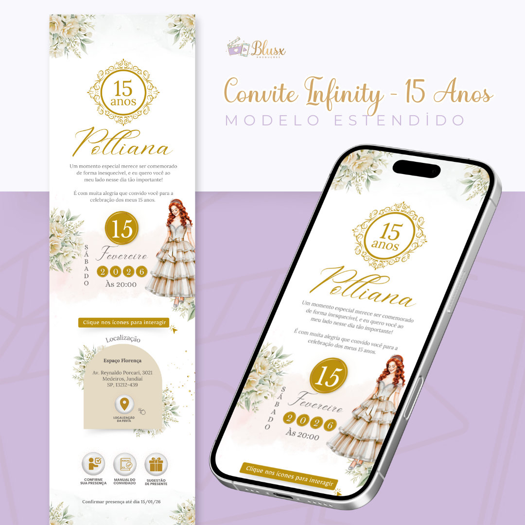 Convite Infinity - Dourado e Branco 2