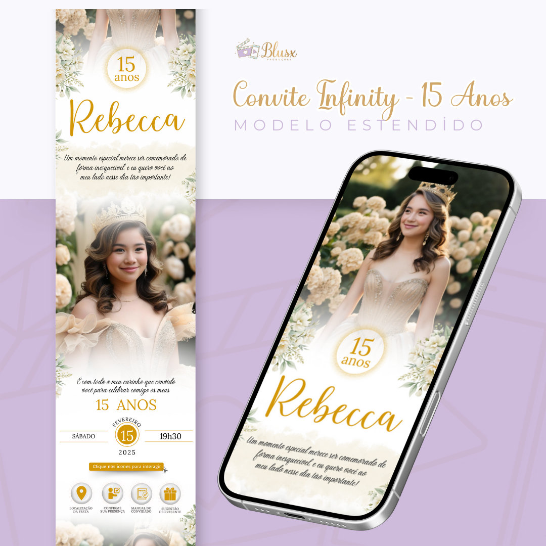 Convite Infinity - Dourado e Branco 3