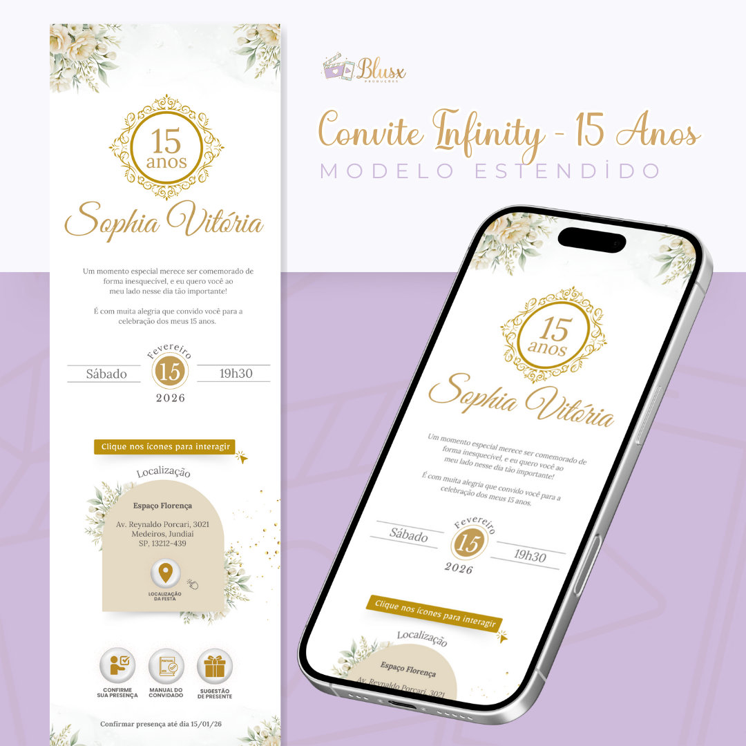 Convite Infinity - Dourado e Branco 4