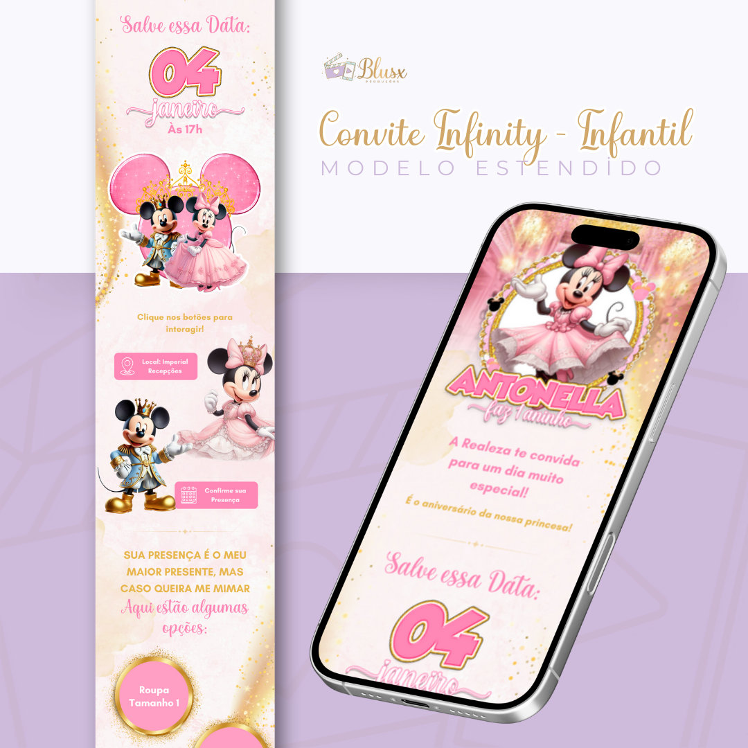 Convite Infinity - Minnie e Mickey Realeza