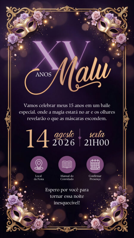Convite Interativo - 15 Anos Baile de Máscara