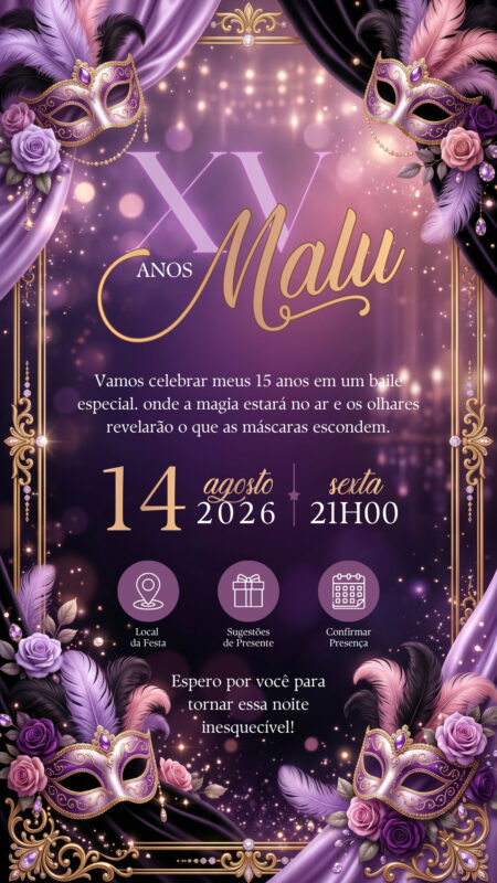 Convite Interativo - 15 Anos Baile de Máscaras