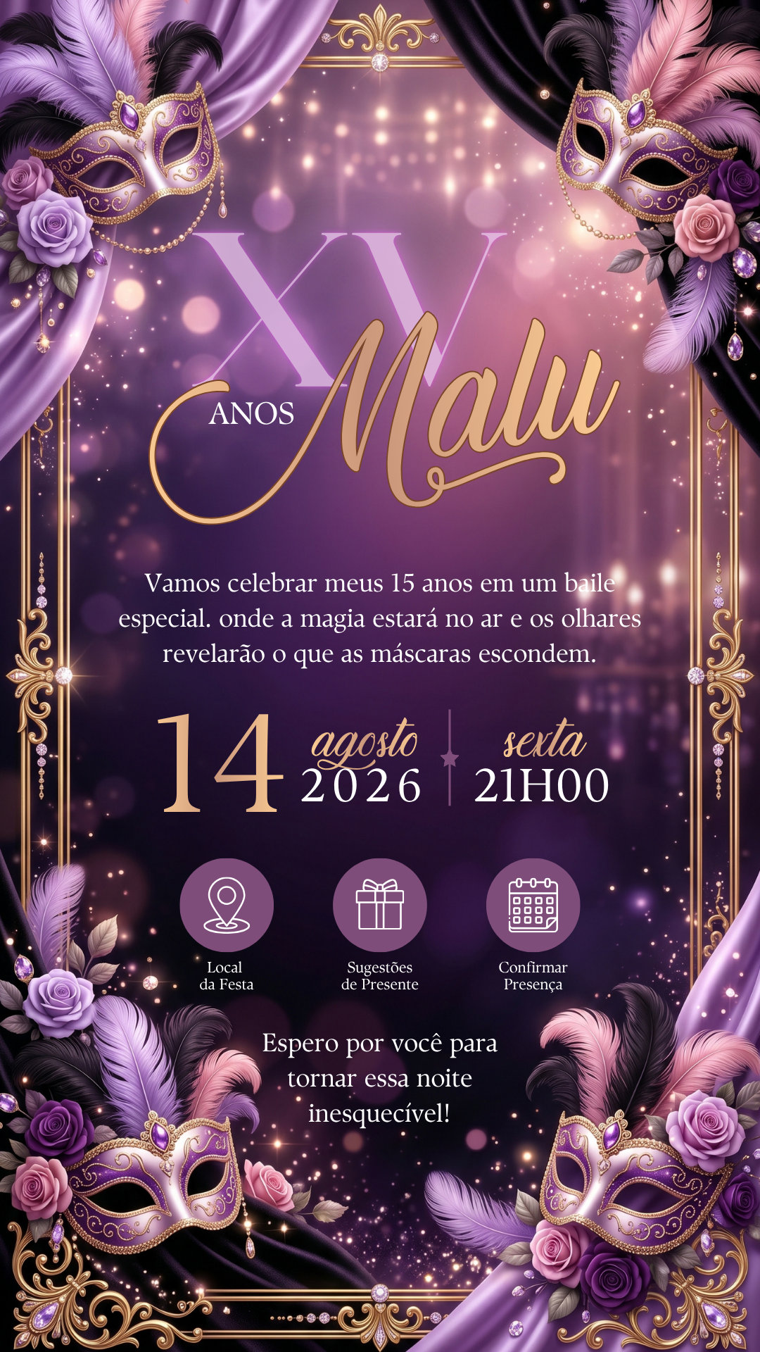 Convite Interativo - 15 Anos Baile de Máscaras