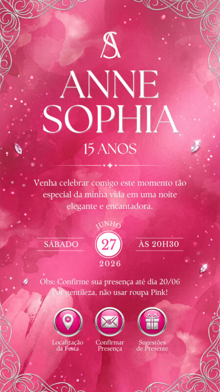 Convite Interativo - 15 Anos Pink e Prata