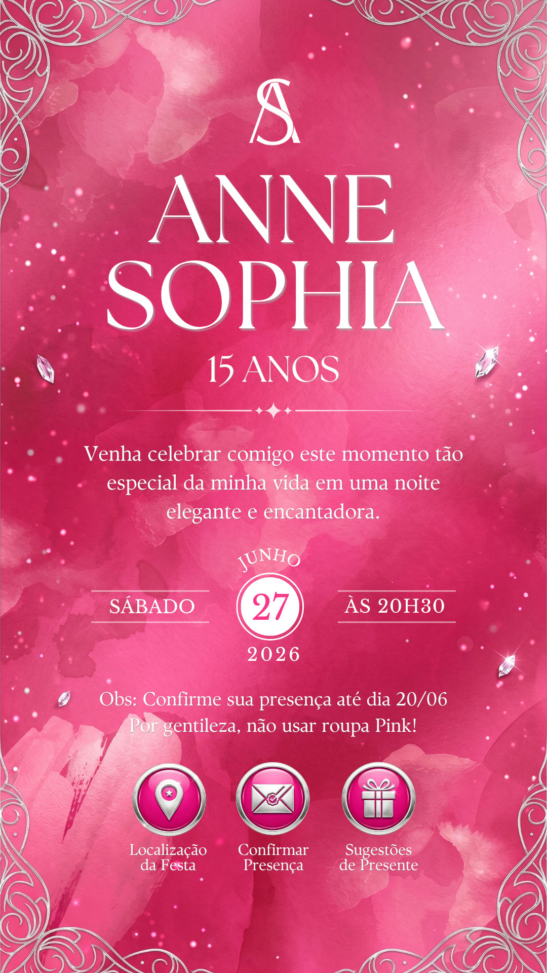 Convite Interativo - 15 Anos Pink e Prata