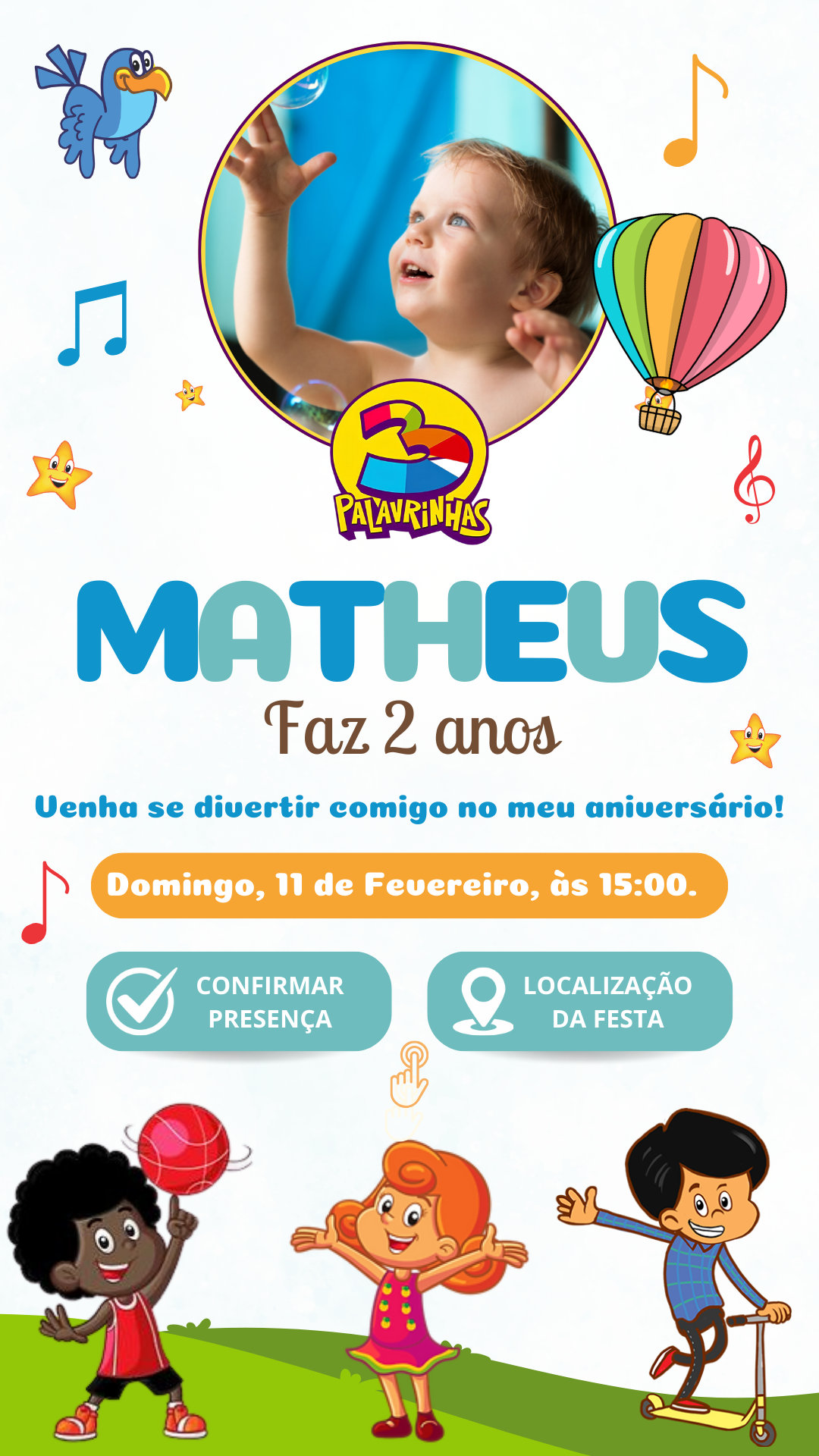 Convite Interativo - 3 Palavrinhas - Menino #2