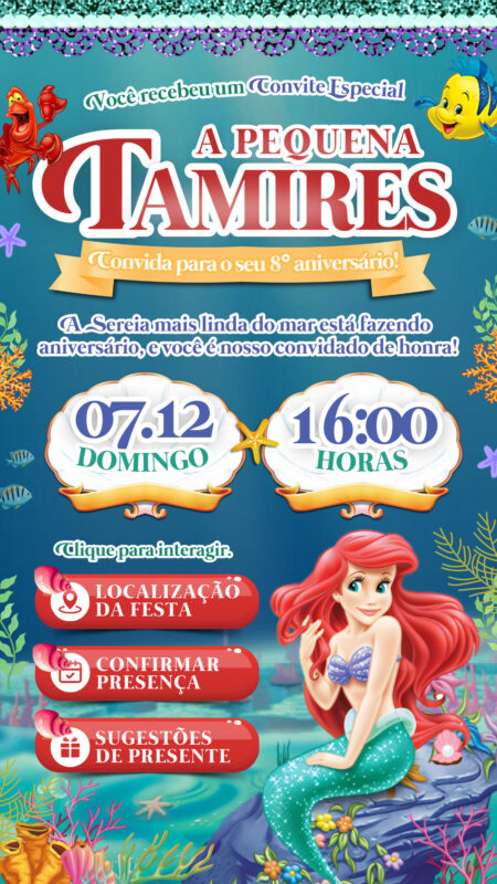 Convite Interativo - Ariel Pequena Sereia