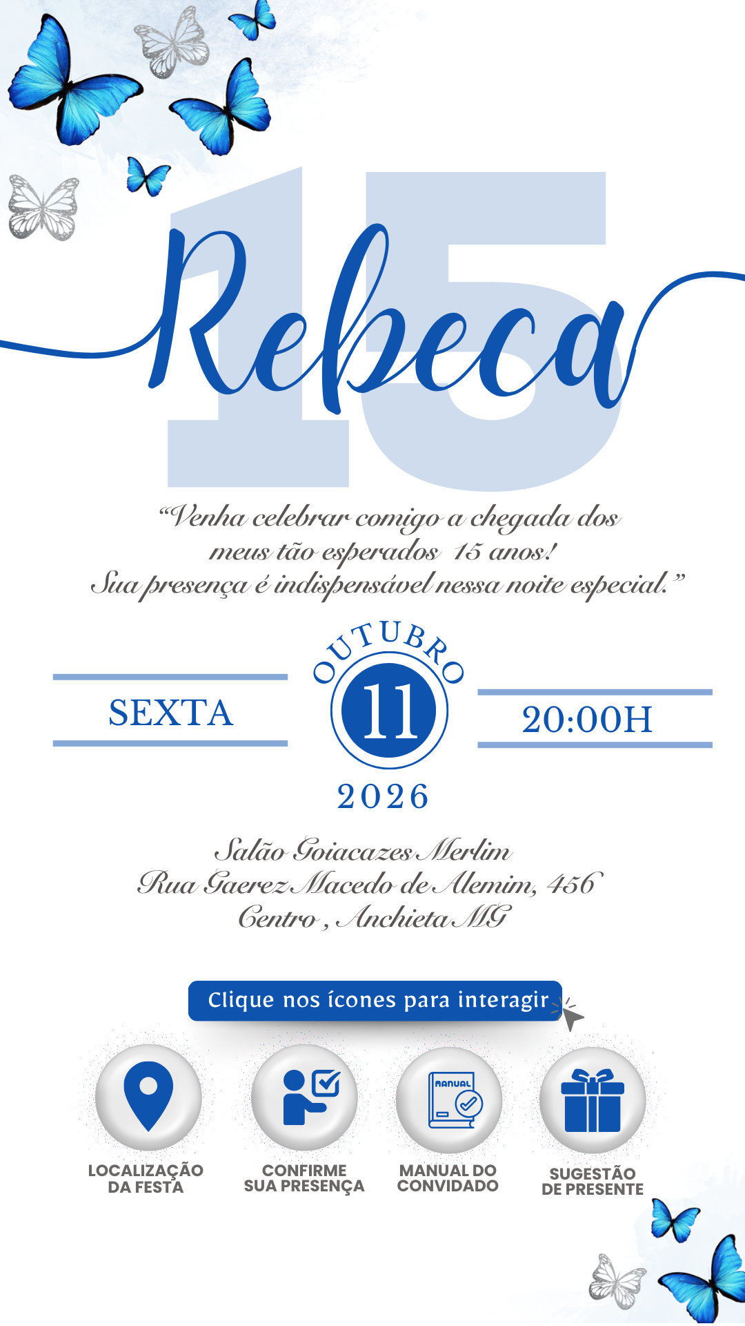Convite Interativo - Azul Borboletas 10