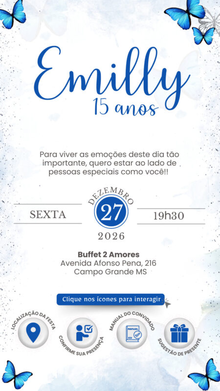 Convite Interativo - Azul Borboletas 13