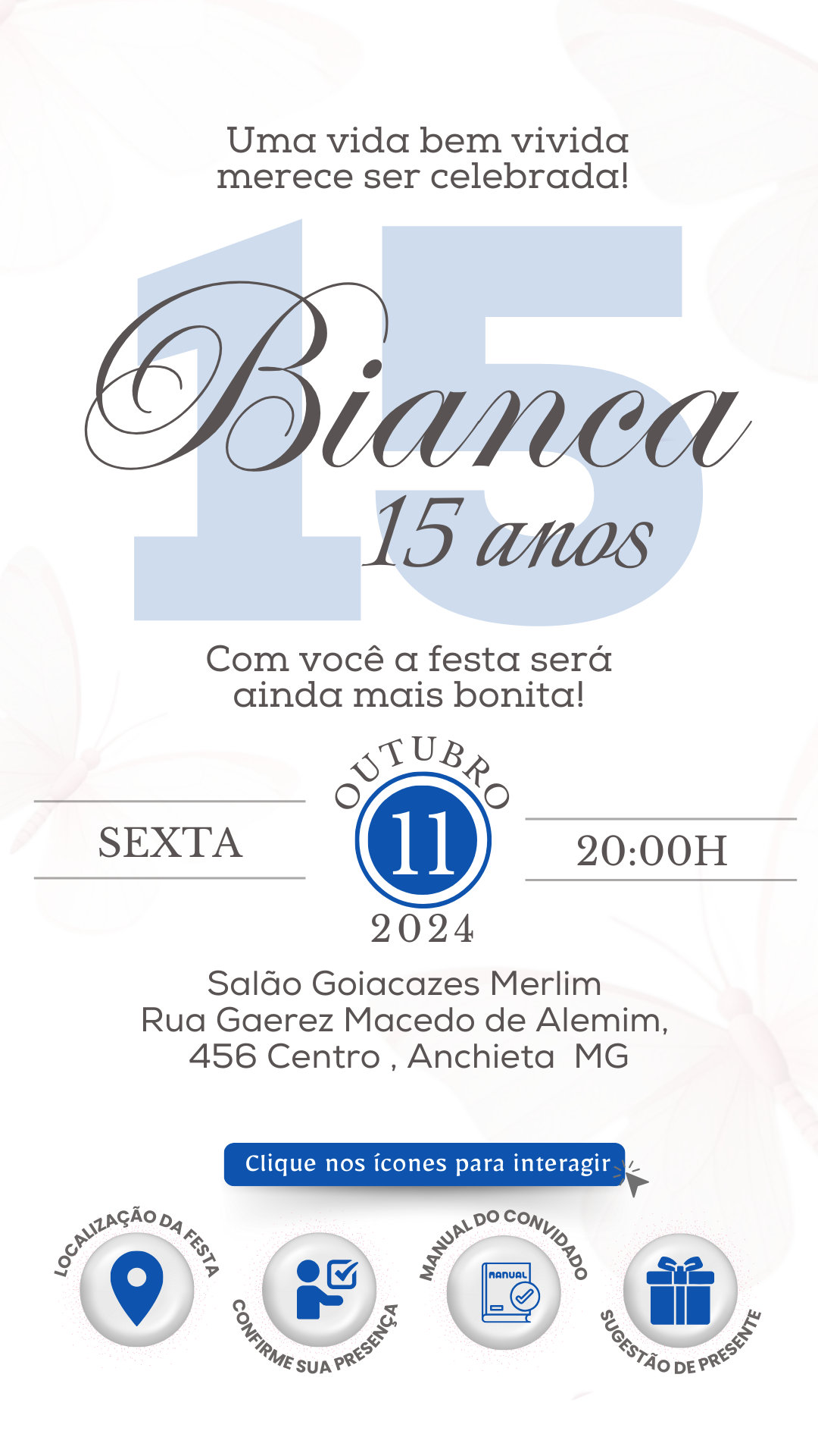 Convite Interativo - Azul Borboletas 15