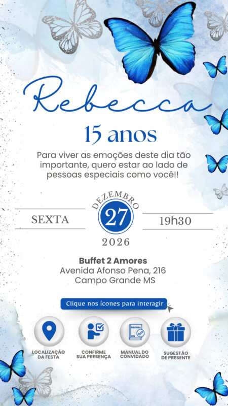 Convite Interativo - Azul Borboletas 6