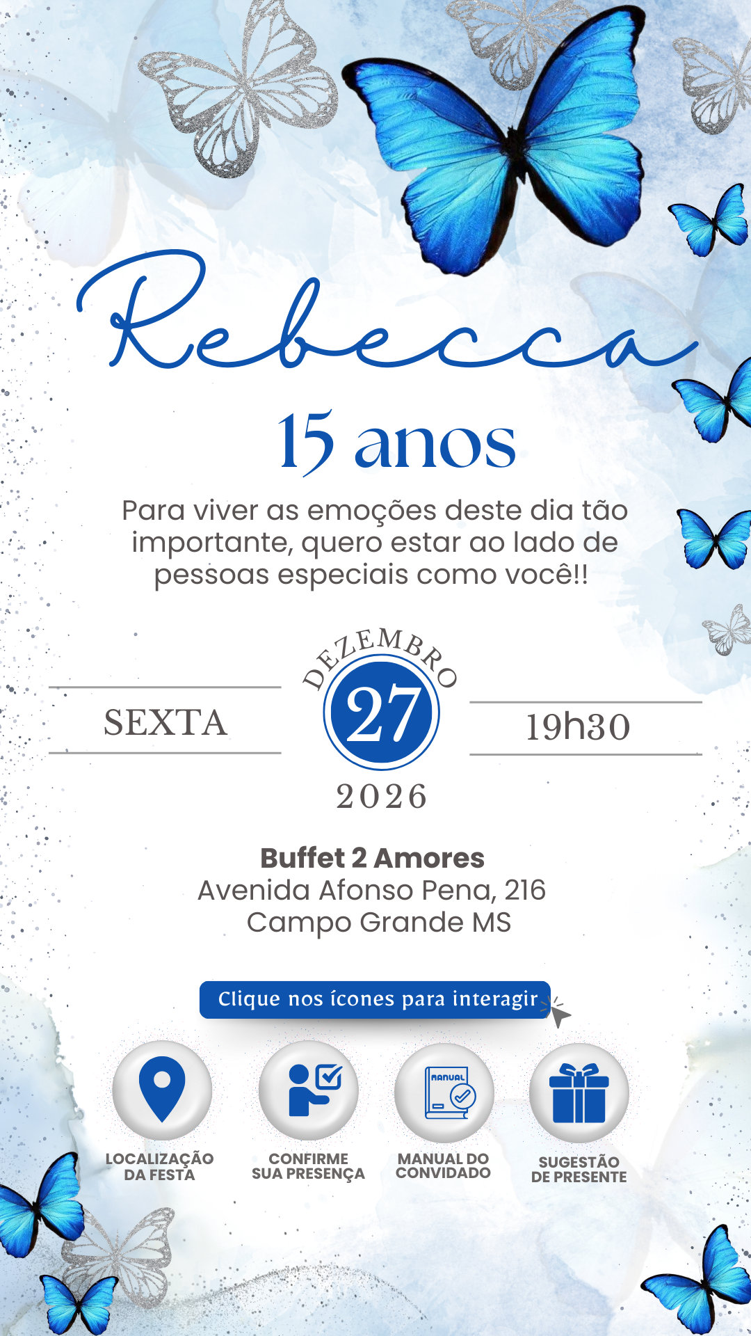 Convite Interativo - Azul Borboletas 8