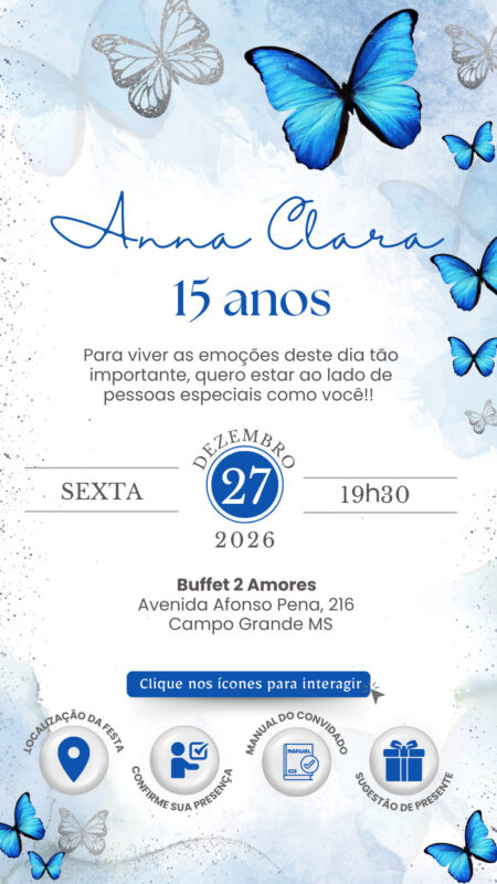 Convite Interativo - Azul Borboletas 9