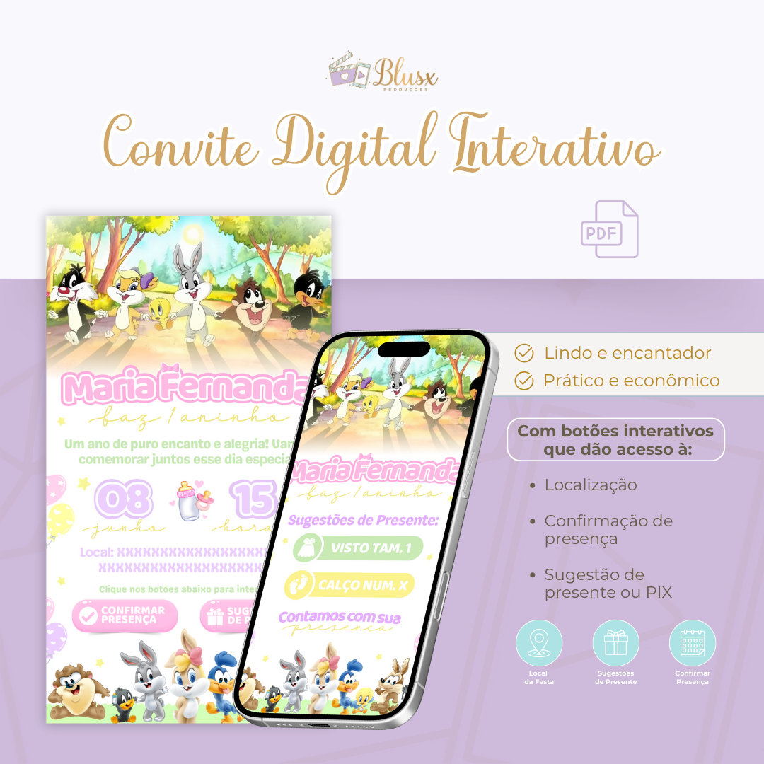 Convite Interativo - Baby Looney Tunes
