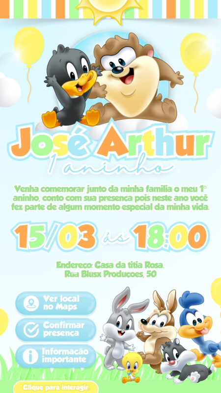 Convite Interativo - Baby Looney Tunes