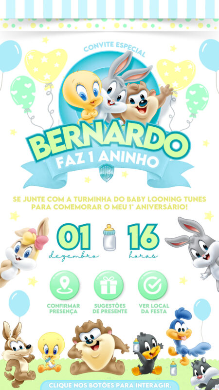 Convite Interativo - Baby Looney Tunes