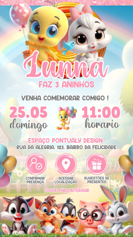 Convite Interativo - Baby Looney Tunes Menina
