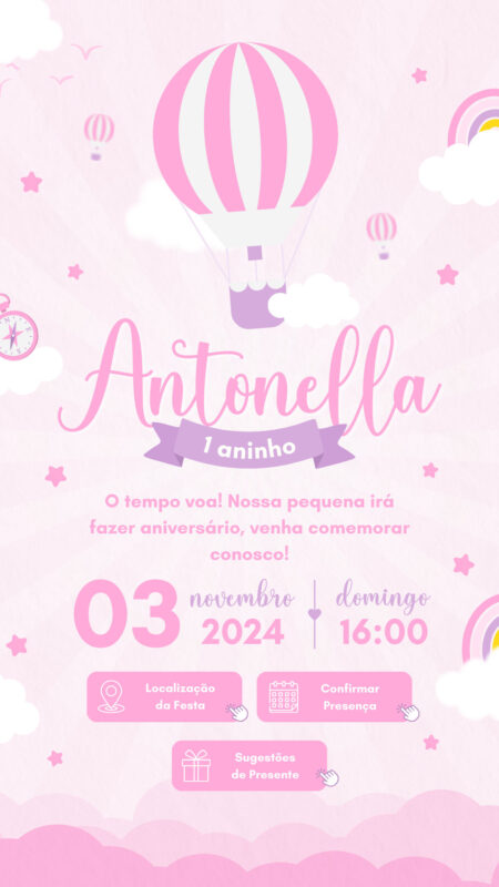 Convite Interativo - Balão Rosa