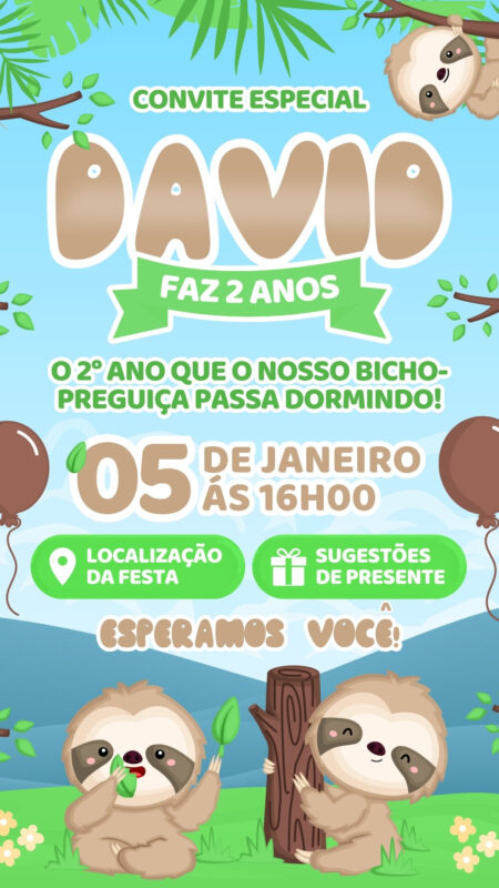 Convite Interativo - Bicho Preguiça