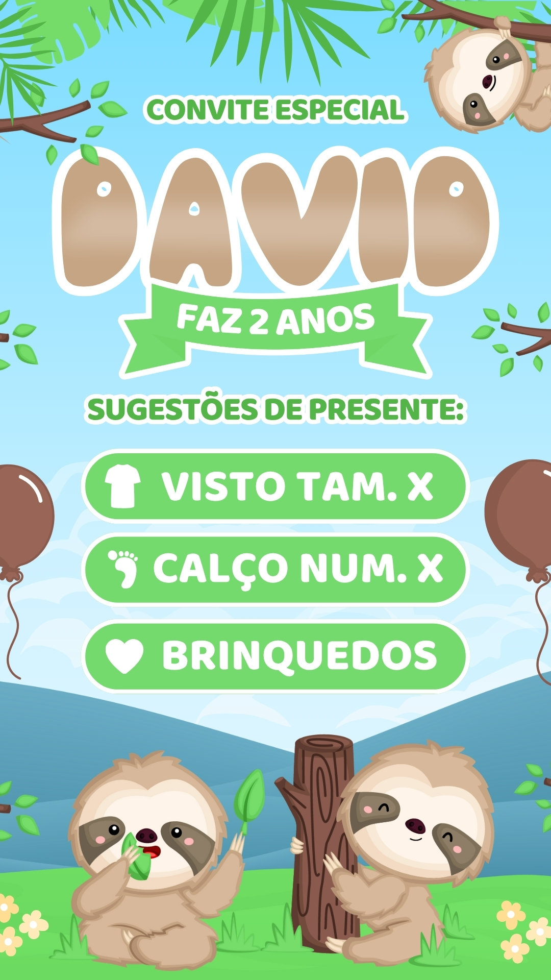 Convite Interativo - Bicho Preguiça - Imagem 2