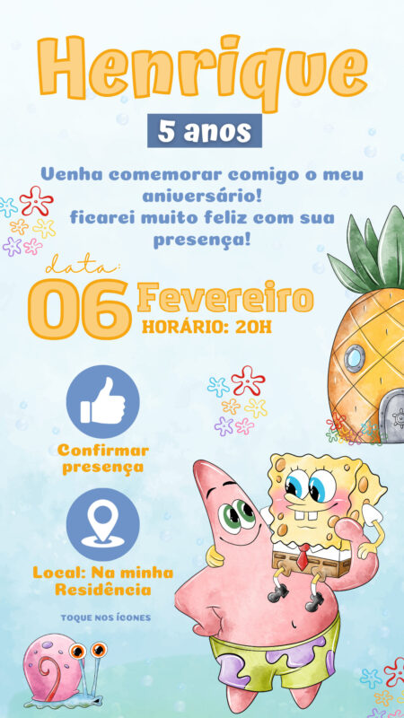 Convite Interativo - Bob Esponja Aquarela