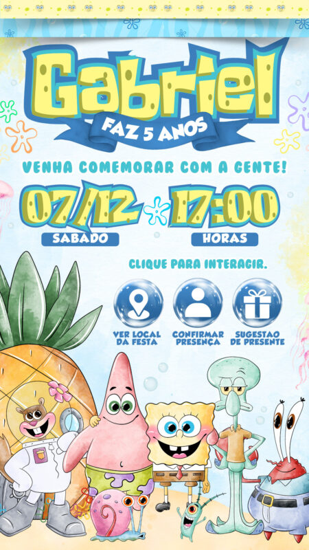 Convite Interativo - Bob Esponja Aquarela