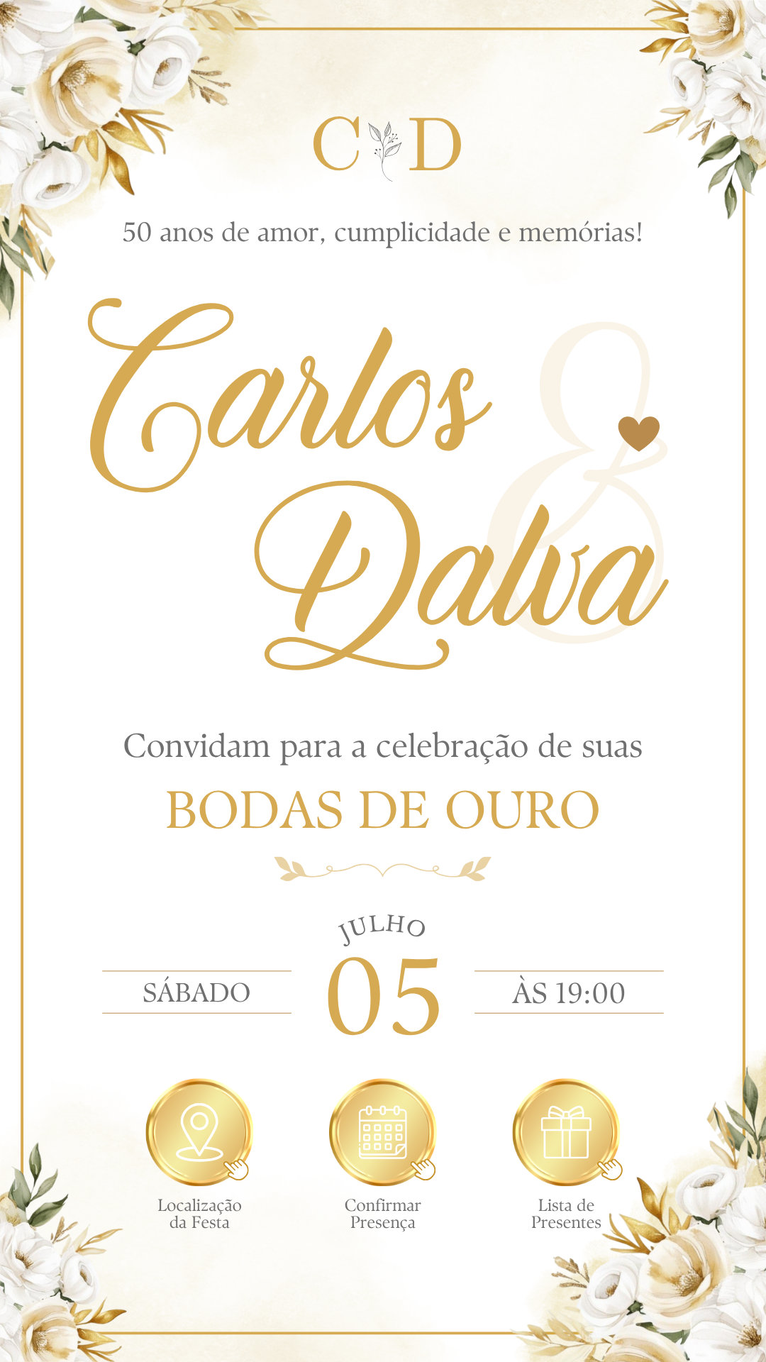 Convite Interativo - Bodas de Ouro Dourado
