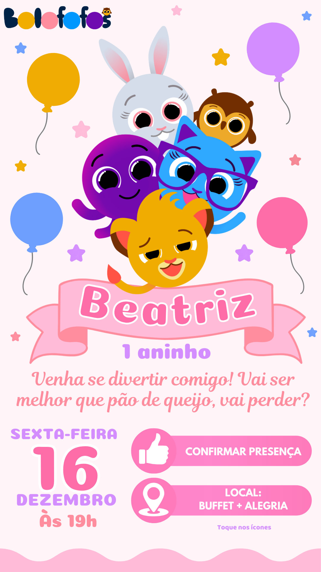 Convite Interativo - Bolofofos Menina