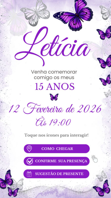 Convite Interativo - Borboleta Roxo 1
