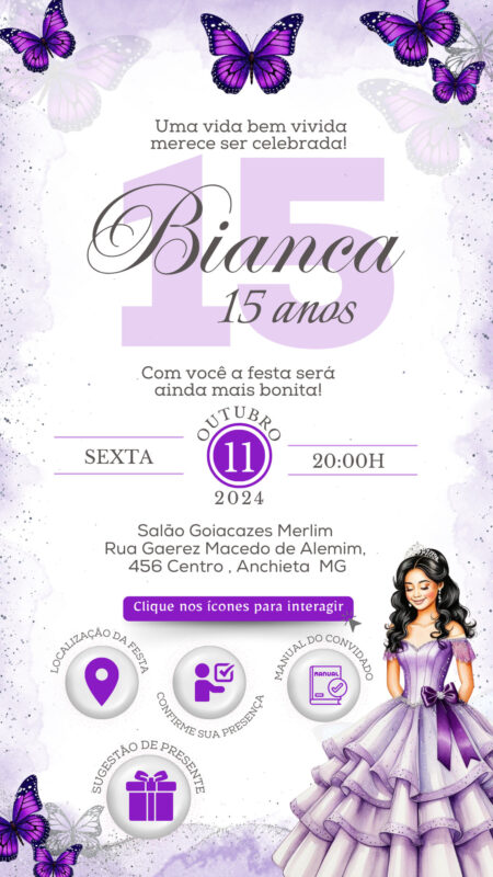 Convite Interativo - Borboleta Roxo 11