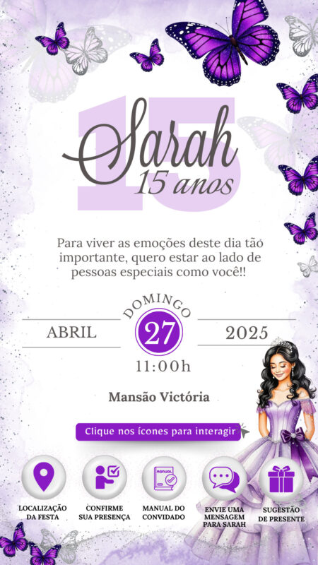 Convite Interativo - Borboleta Roxo 4